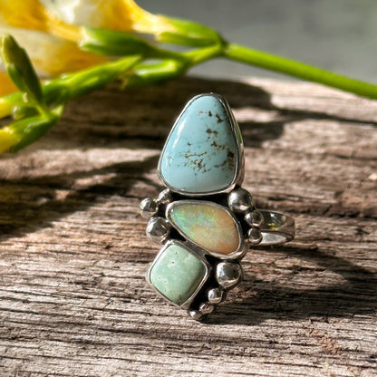 Turquoise and Australian Opal Ring | Size 8.5