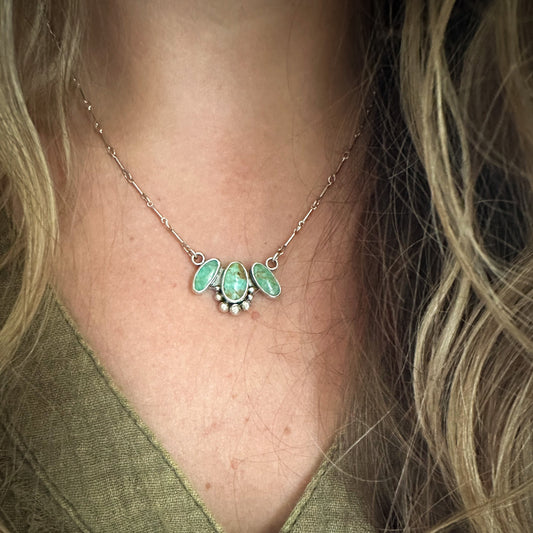 Kingman Turquoise trio necklace No.2 styled, artisan sterling silver jewelry Natural Earth Collective Ohio