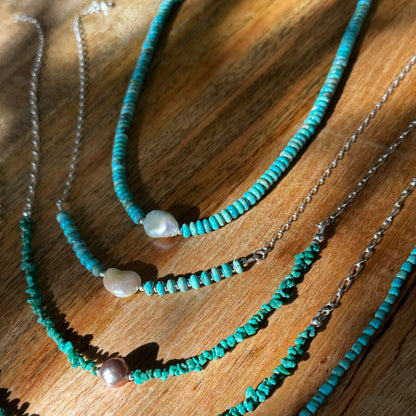 Sonoran Turquoise and Pearl Chain Necklace