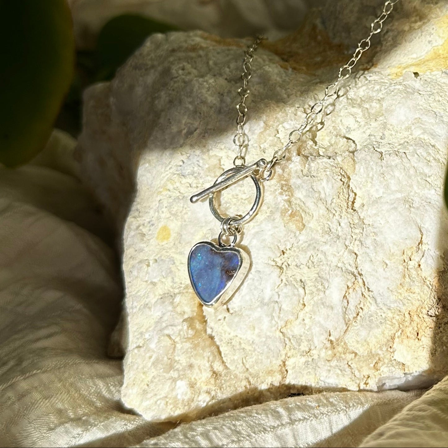 Opal Heart Toggle Necklace