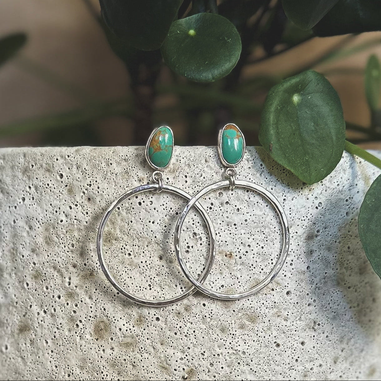 Turquoise Stud Hoop Earrings