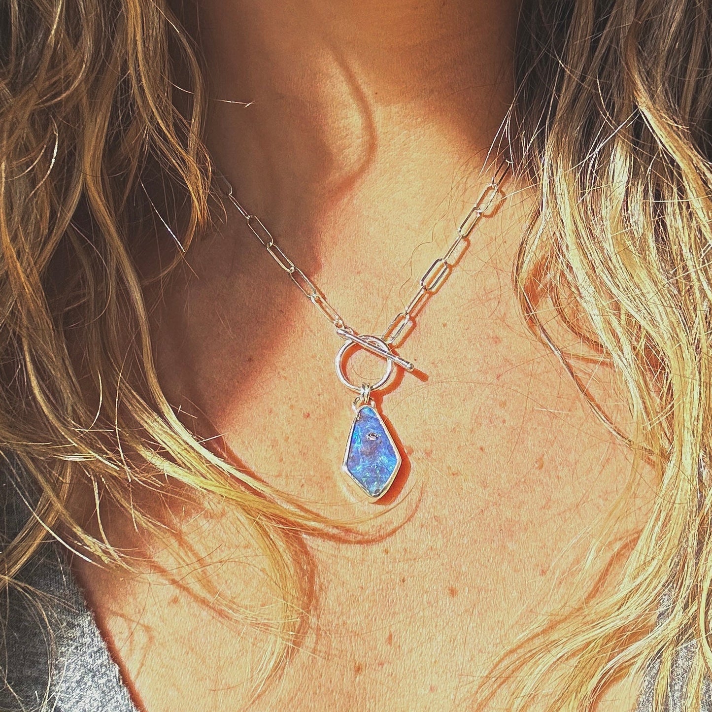 Diamond Opal Toggle Necklace