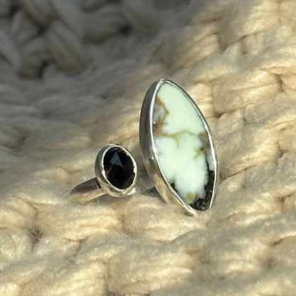 Aloe Variscite and Black Onyx Open Band Ring | Size 8.75