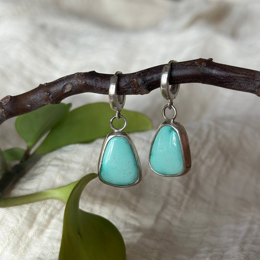 Natural Lone Mountain Turquoise Hinge Hoop Earrings