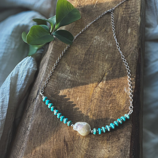 Sonoran Turquoise and Pearl Chain Necklace