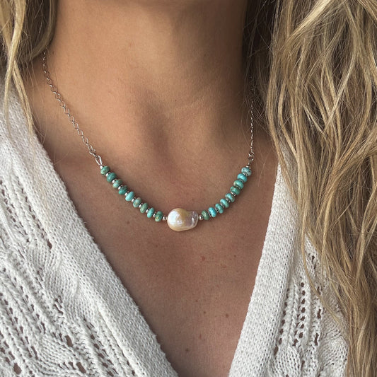 Sonoran Turquoise and Pearl Chain Necklace