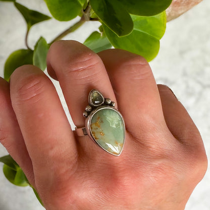 Silver Peak Variscite and Madagasar Sapphire Ring | Size 9