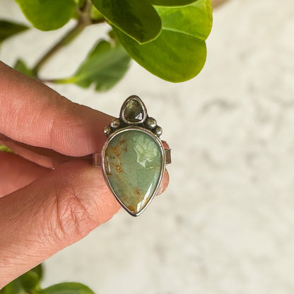 Silver Peak Variscite and Madagasar Sapphire Ring | Size 9