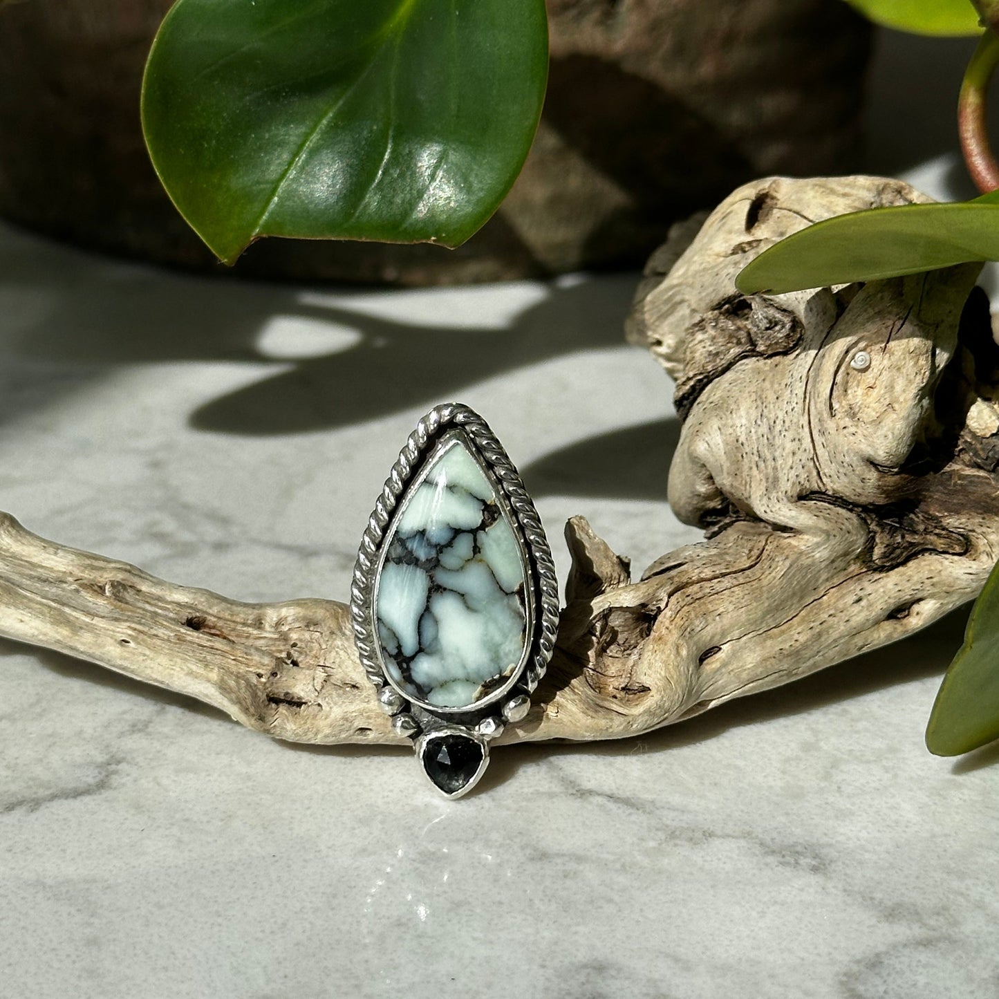 Aloe Variscite and Moss Aquamarine Ring | Size 7.5