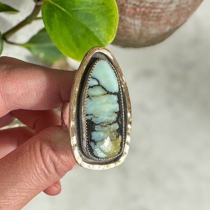 Mixed Metal Aloe Variscite Shadow Box Ring | Size 8.5