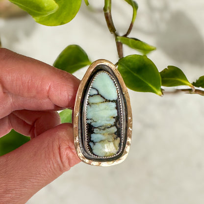 Mixed Metal Aloe Variscite Shadow Box Ring | Size 8.5