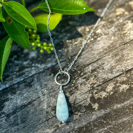 Dainty Green Moonstone Drop Necklace