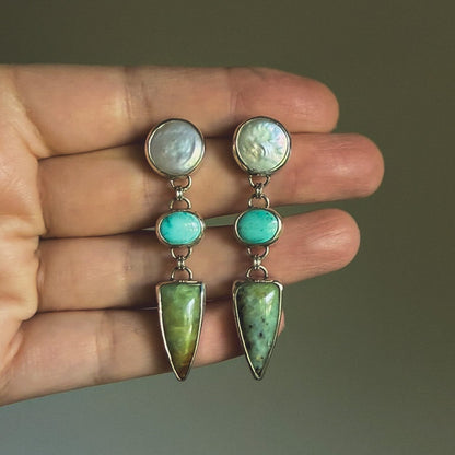 Pearl turquoise tiered sterling silver earrings Natural Earth Collective OH