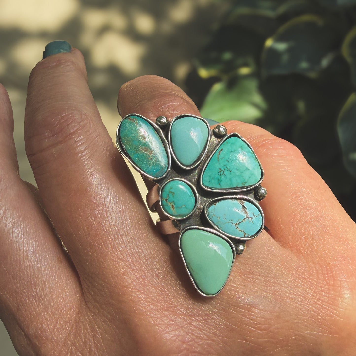 Turquoise Wild Flora ring -finish to size-mixed natural stones sterling silver Natural Earth Collective Ohio