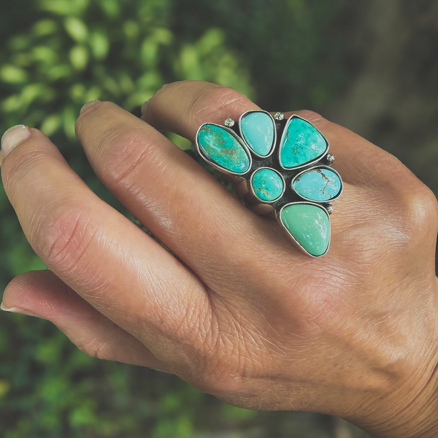 Turquoise Wild Flora ring -finish to size-mixed natural stones sterling silver Natural Earth Collective Ohio