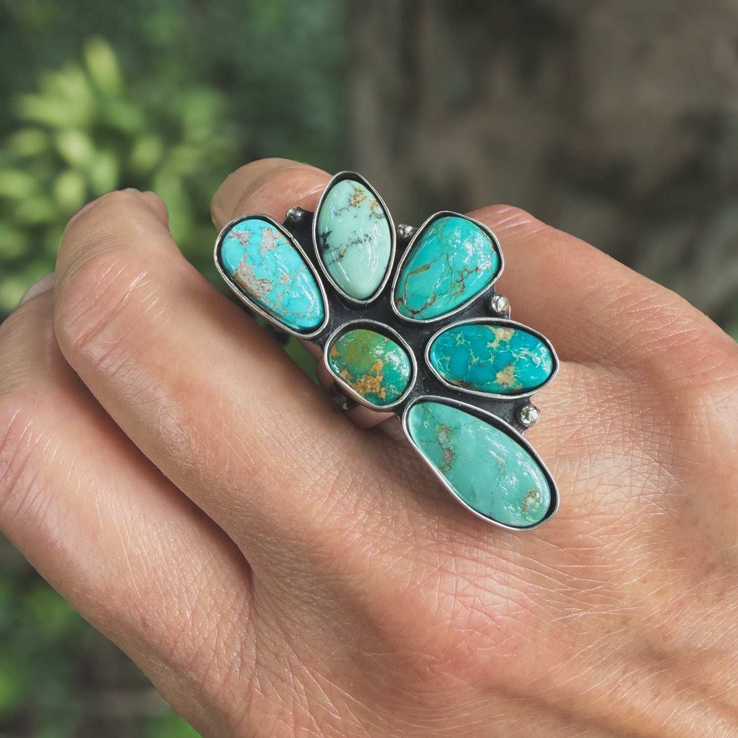 Turquoise Wild Flora ring -finish to size-mixed natural stones sterling silver Natural Earth Collective Ohio