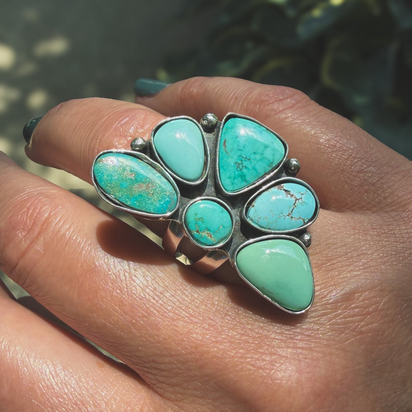 Turquoise Wild Flora ring -finish to size-mixed natural stones sterling silver Natural Earth Collective Ohio