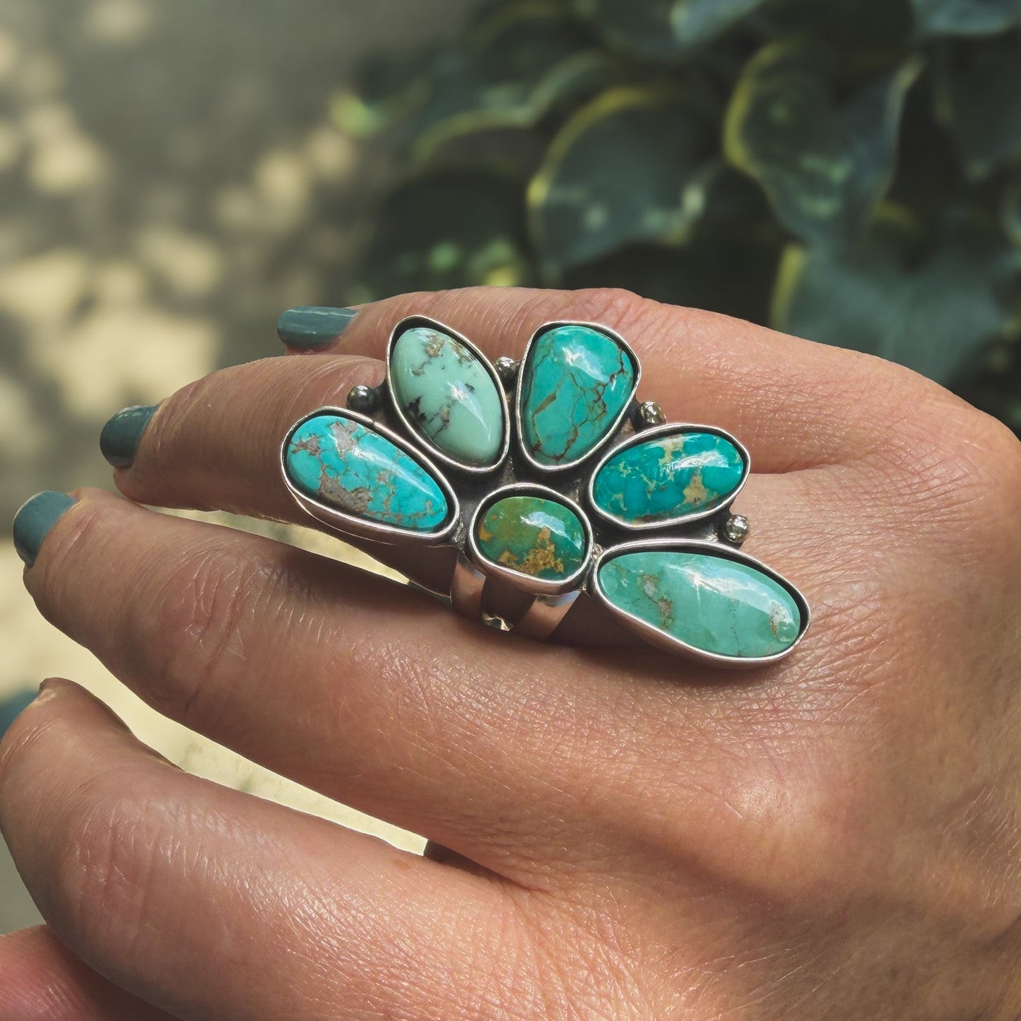 Turquoise Wild Flora ring -finish to size-mixed natural stones sterling silver Natural Earth Collective Ohio