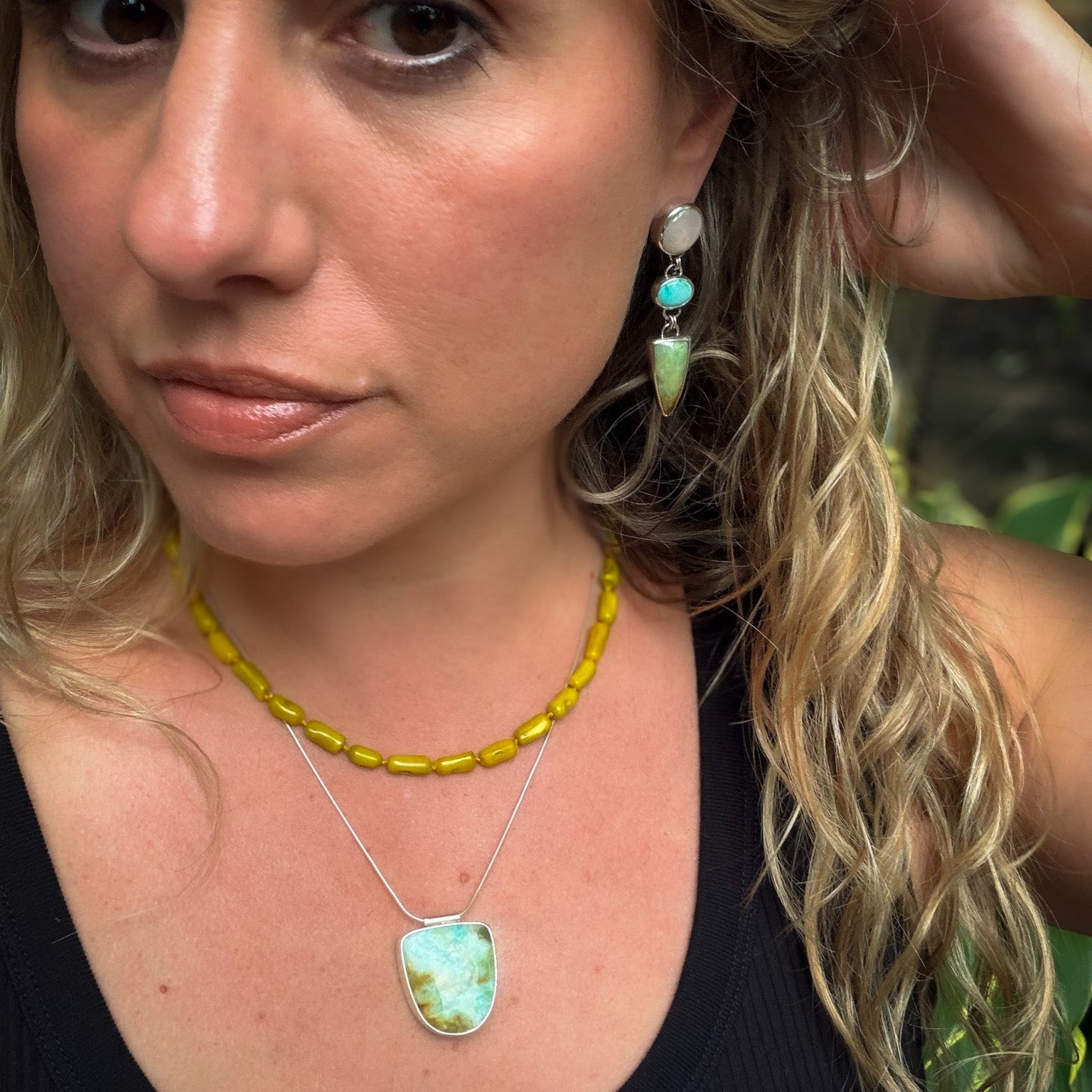 yellow coral hand knotted bead necklace with sterling silver findings. Natural Earth Collective OH