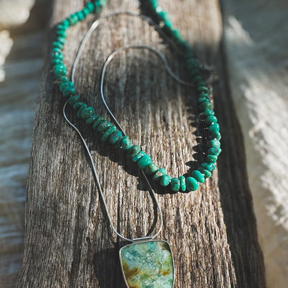 Campitos turquoise nugget beaded necklaces hand knotted on silk thread. Natural Earth collective OHio