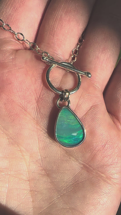 Opal Teardrop Toggle Necklace