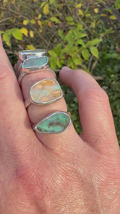 Green Australian Boulder Opal ring ( Size 7.5)