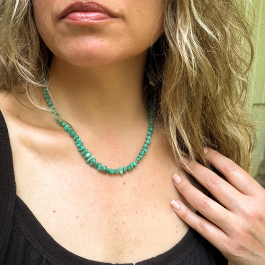 Campitos turquoise nugget beaded necklaces hand knotted on silk thread. Natural Earth collective OHio